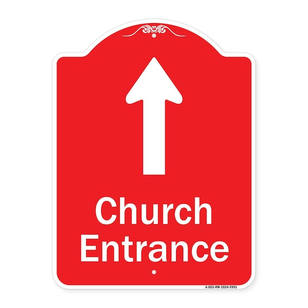 Church Entrance Ahead With Up Arrow Heavy-Gauge Aluminum Architectural Sign, 24" x 18", RW-1824-9991